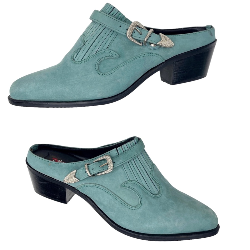 Vintage 80s NEW Dingo Turquoise Western Cowboy Mule Boots Suede Leather SZ 9